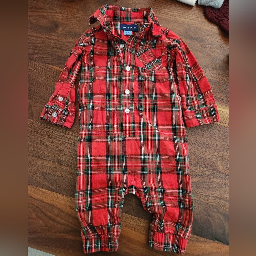 Andy And Evan Red and Green Plaid Infant Romper